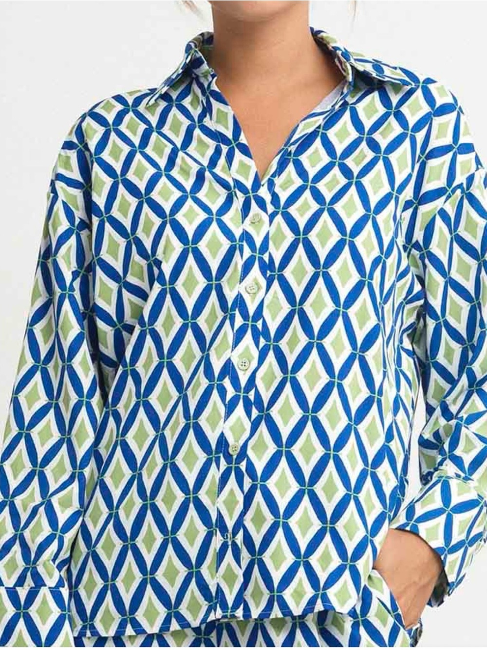 Geometric Blue & Green Button-Down Shirt